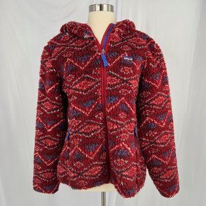 Patagonia XL Retro X Jacket Red Geo Aztec Print Full Zip Hoodie Deep Pile Sherpa